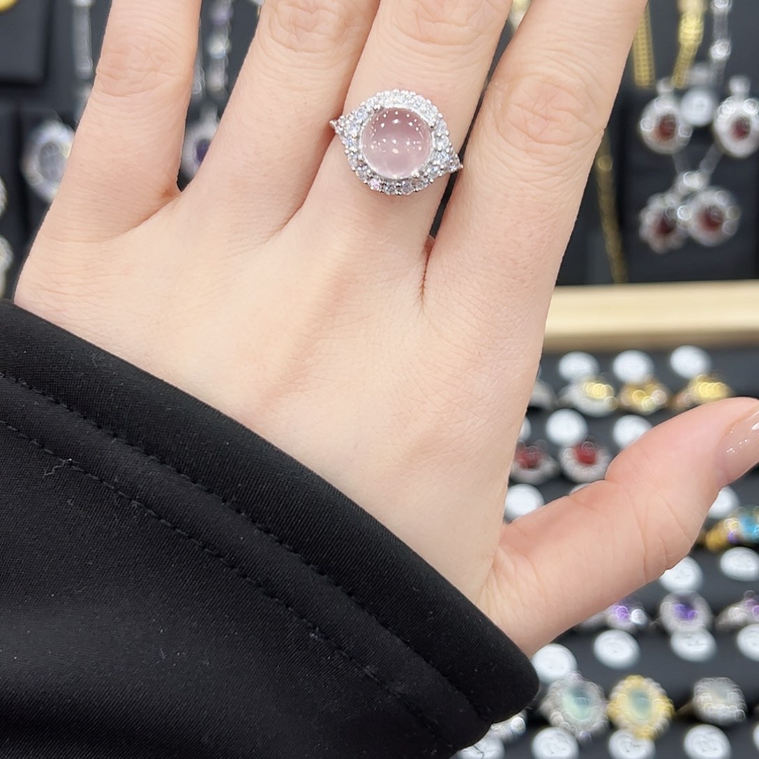 芙蓉石戒指银S925镶嵌戒指