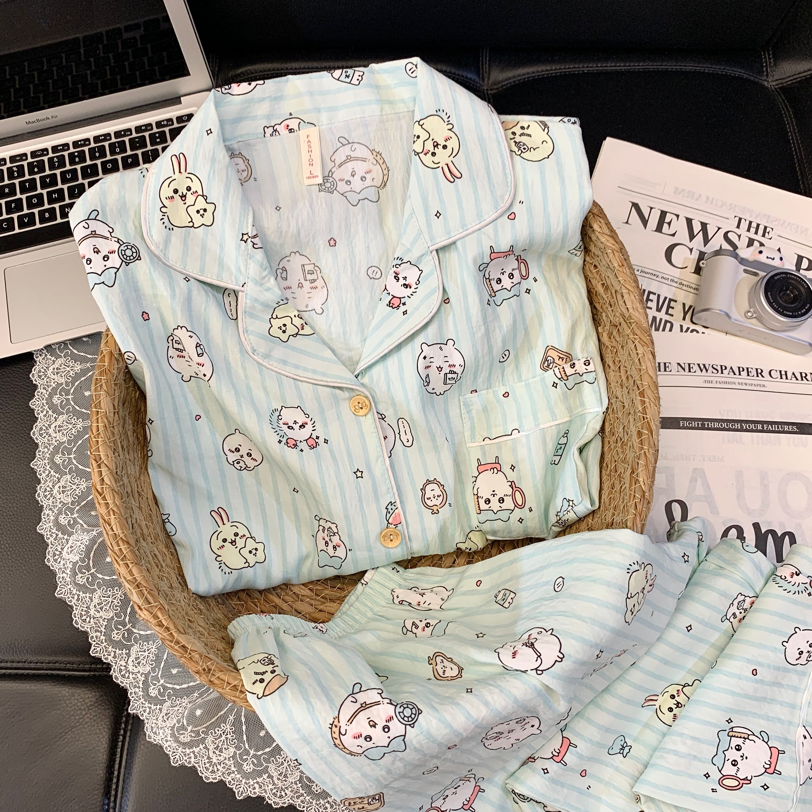 【长袖蓝条纹小八】春秋长袖云朵绵可爱甜美睡衣少女套装家居服