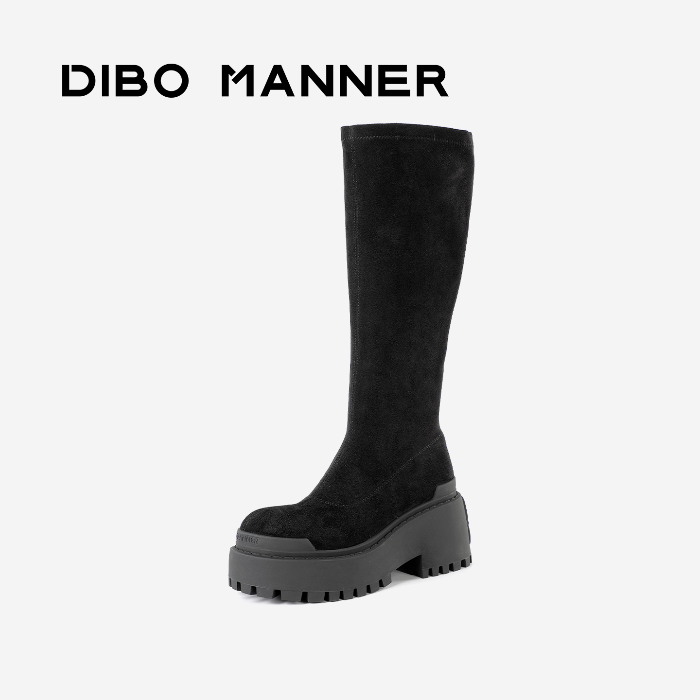 DIBO MANNER 重力印记系列 长筒厚底黑色弹力袜靴254H09