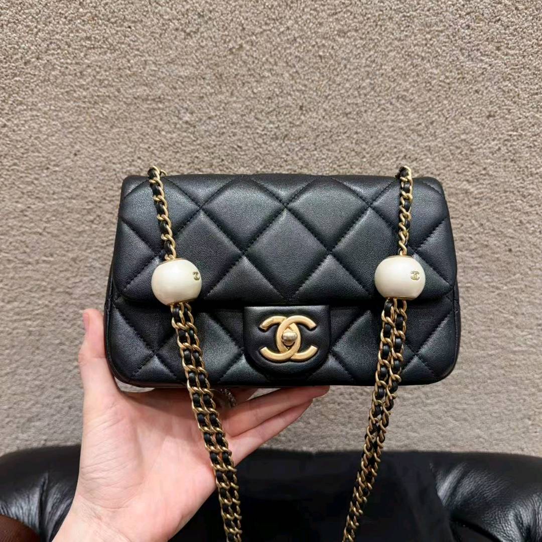 99新 Chanel/香奈儿 24s黑金汤圆cf mini  单肩斜挎包！芯片款！