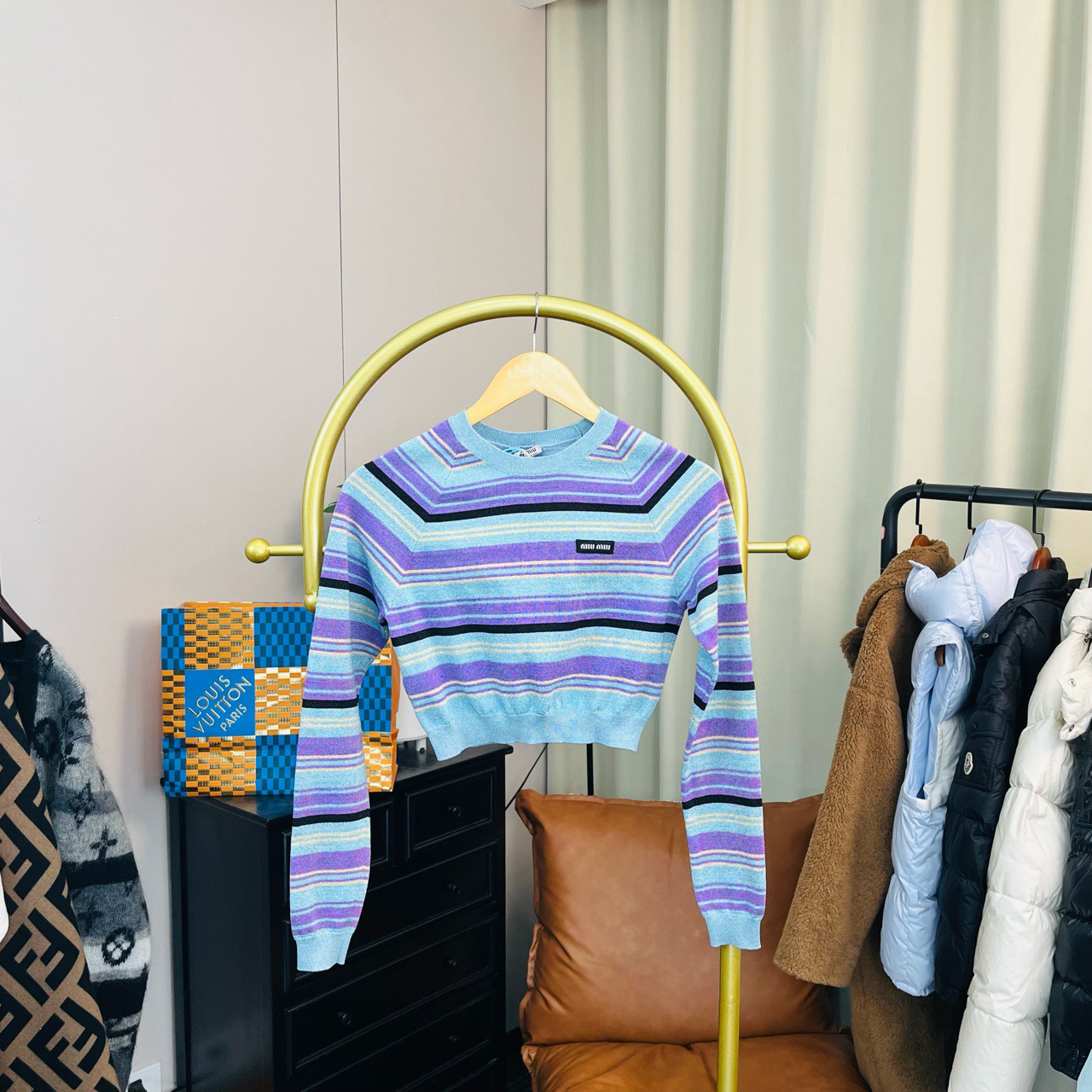Miumiu/缪缪 蓝色胸前小logo毛衣 36码 99新