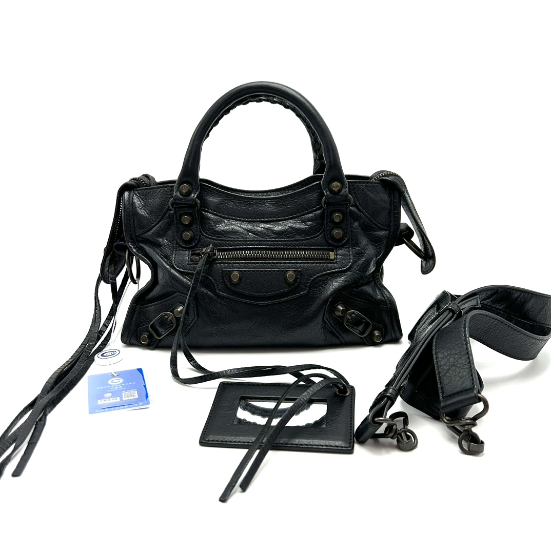 95新 Balenciaga/巴黎世家 黑色小号机车手提单肩包 17256
