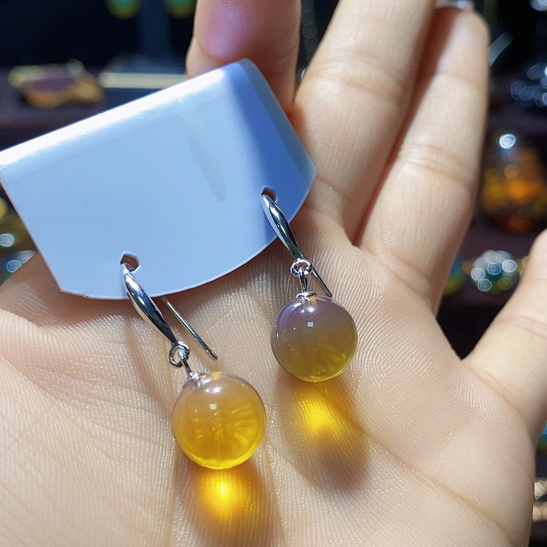 蓝珀耳饰银S925镶嵌嘉****尺寸10
