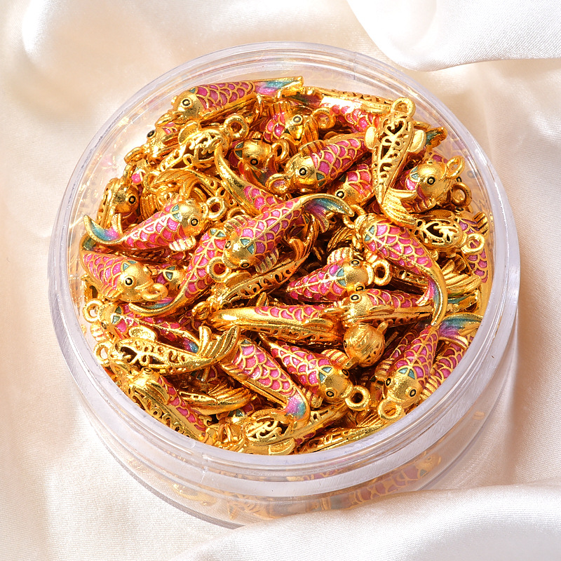 112古法沙 金色锦鲤鱼吊坠挂件手工DIY饰品配件串珠材料