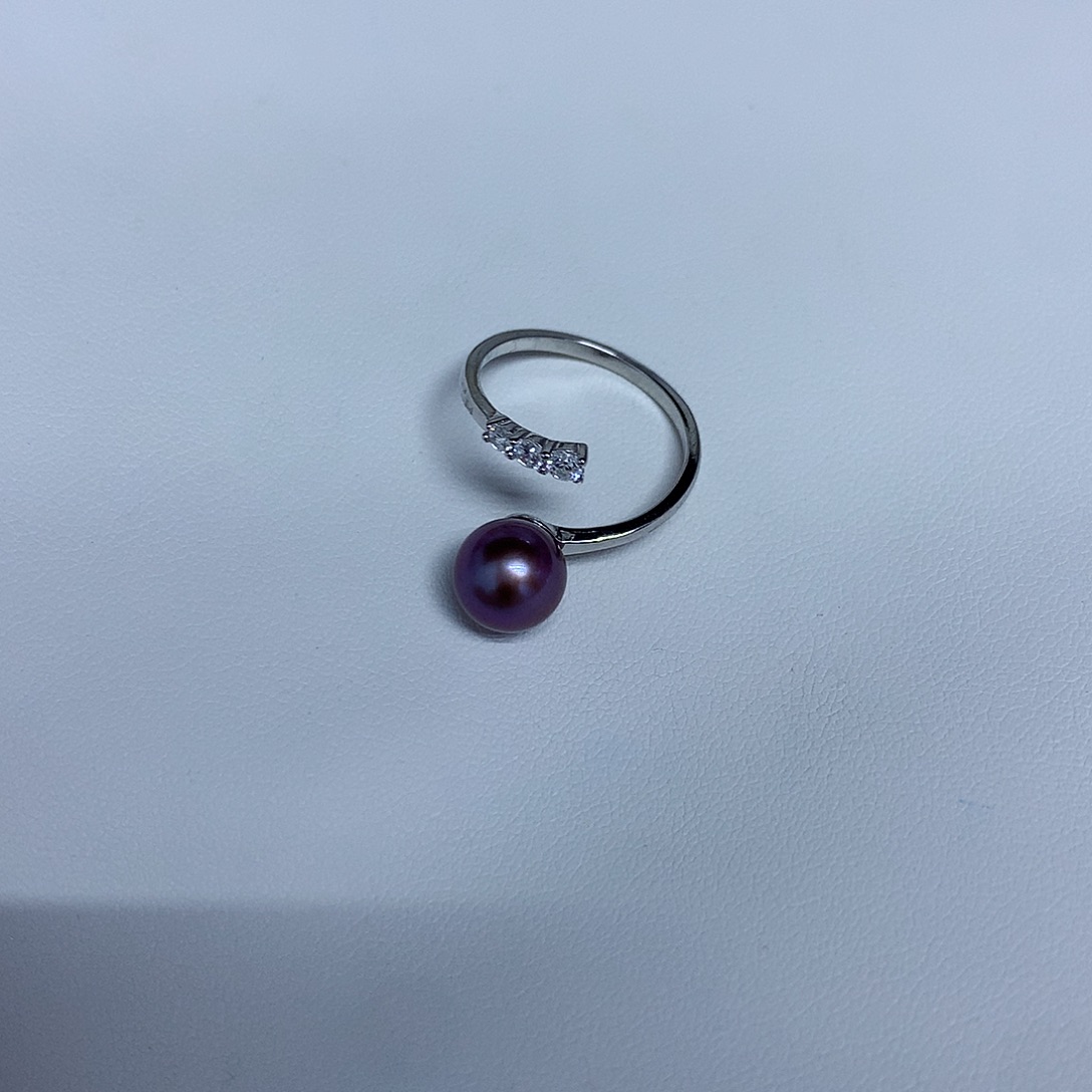 戒指淡水珍珠银S925镶嵌8-9