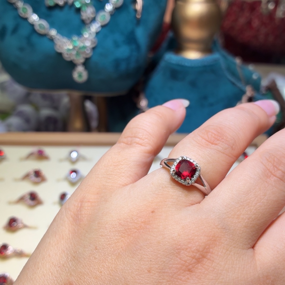 石榴石戒指银S925镶嵌