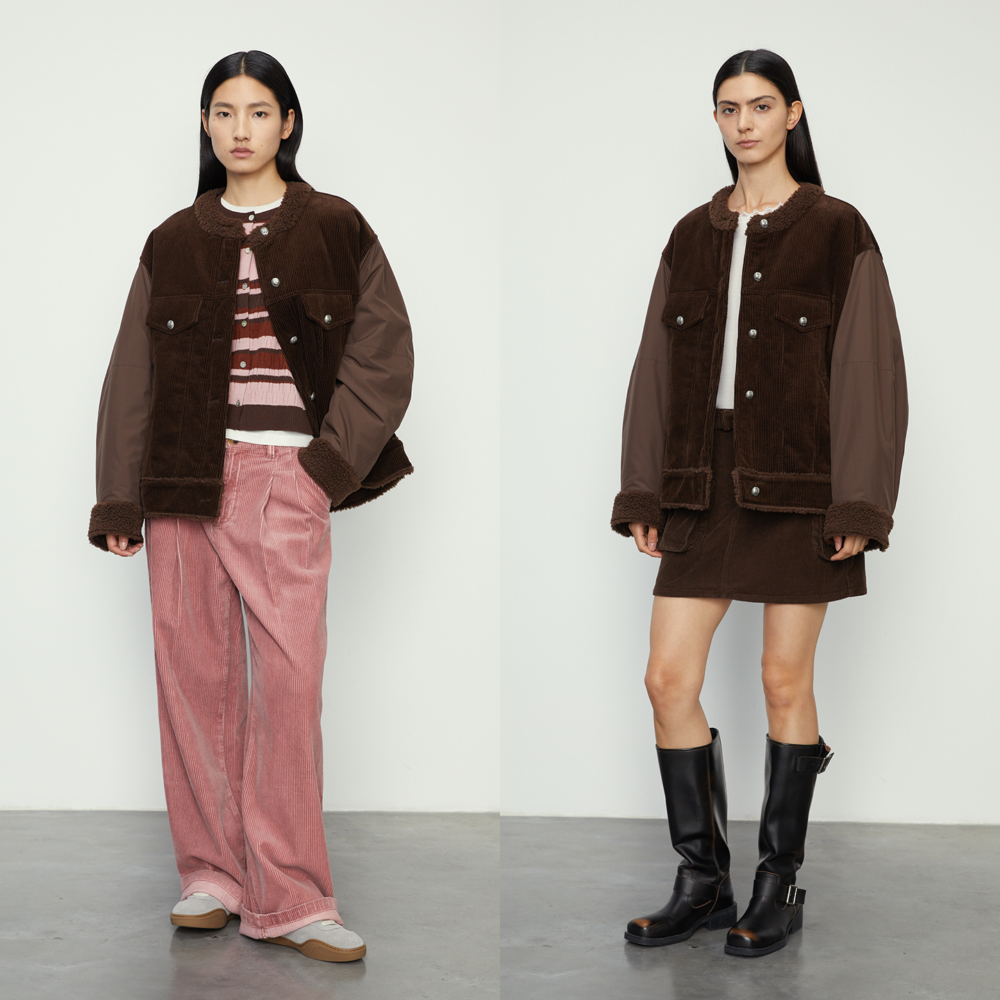 2025冬季短款外套拼色时尚保暖单排扣NS百搭秋季撞色拼接上衣秋冬