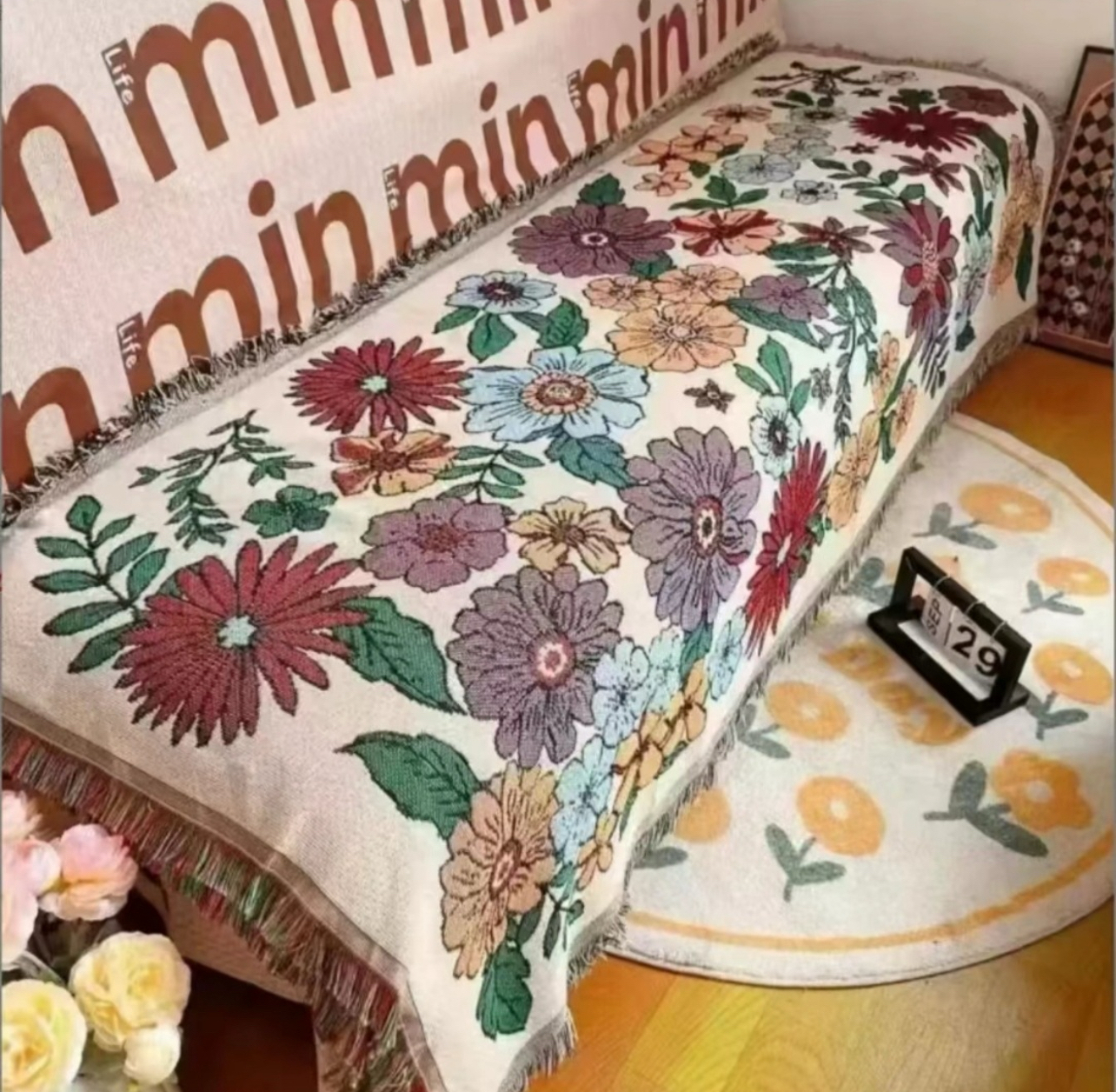 多功能四季棉麻流苏沙发巾 飘窗垫 （尺寸，花型可选）
