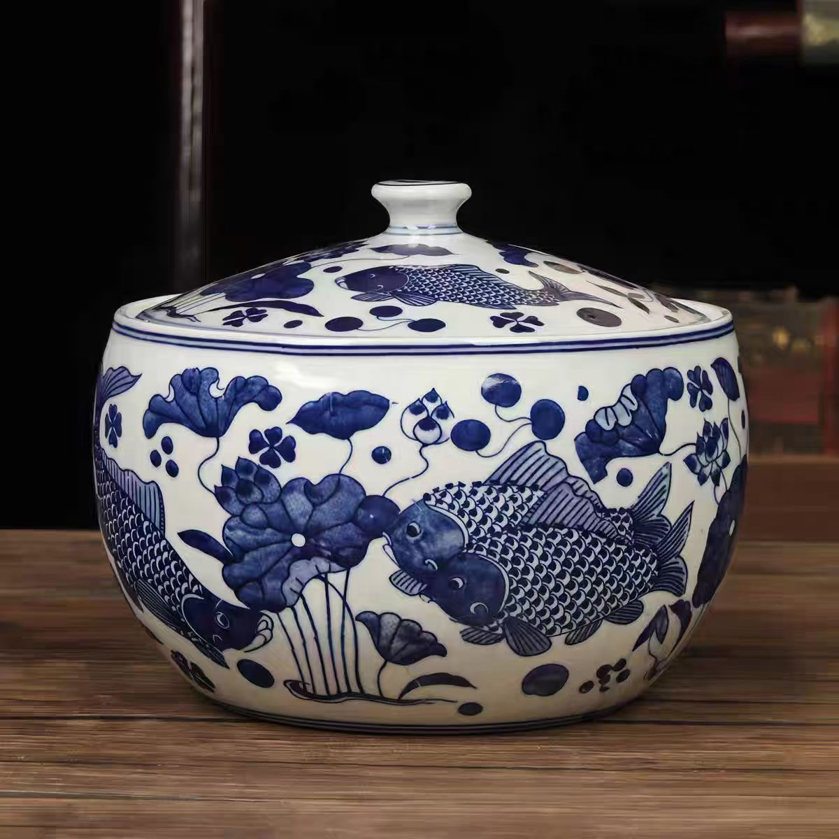 景德镇陶瓷青花鱼藻罐（3斤装）