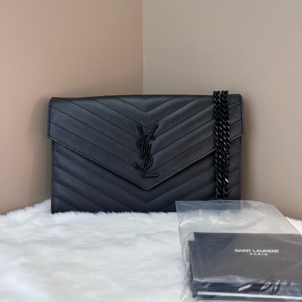 95新 YSL/圣罗兰 鱼子酱soblack信封包中号