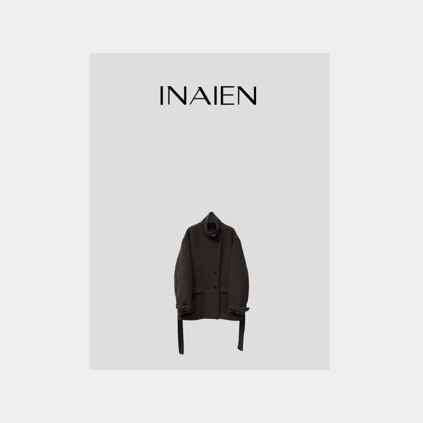 INAIEN “北境骑士”羊驼毛日字扣调节高级保暖双排扣羊毛外套L1553