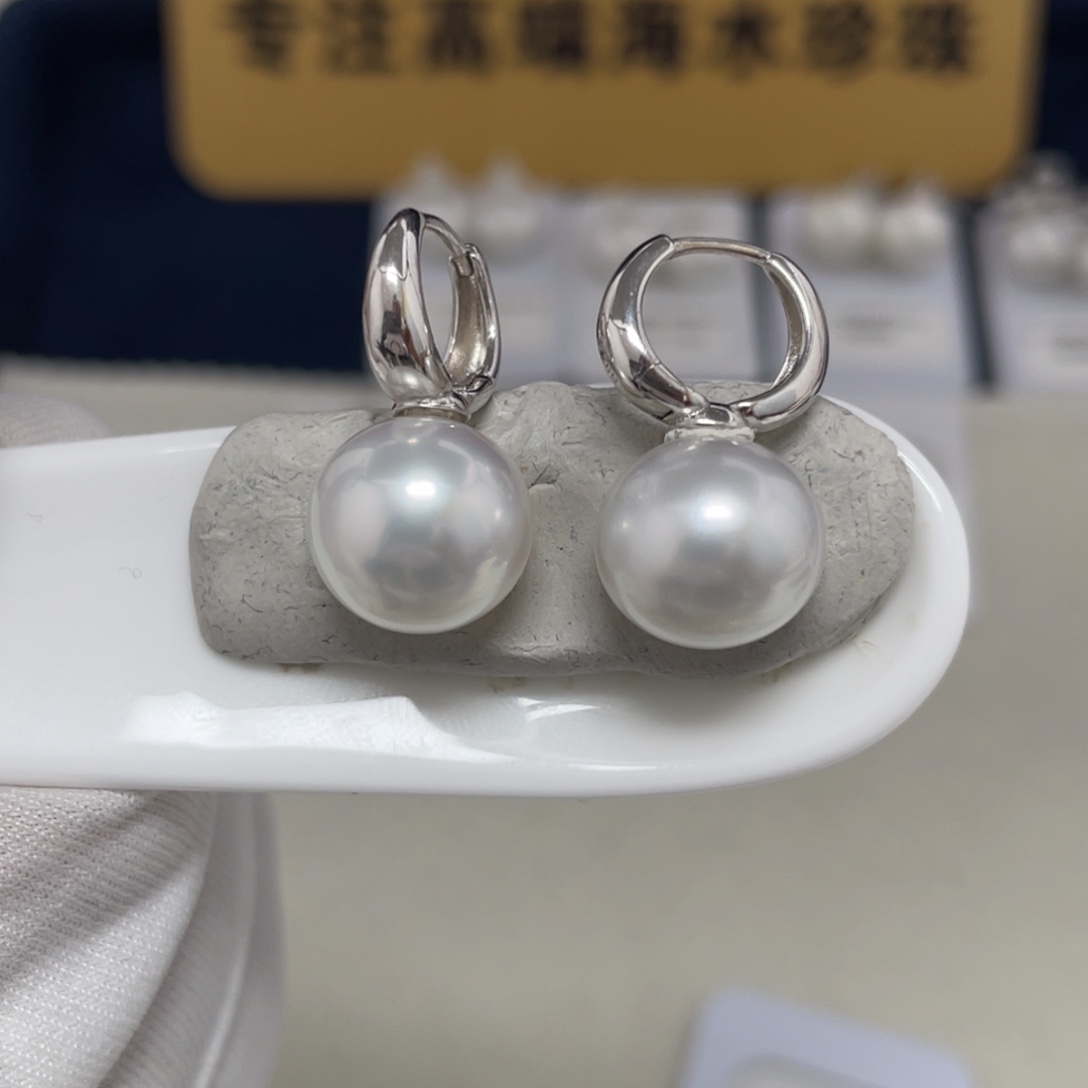 澳白耳饰12-13海水珍珠银S925镶嵌
