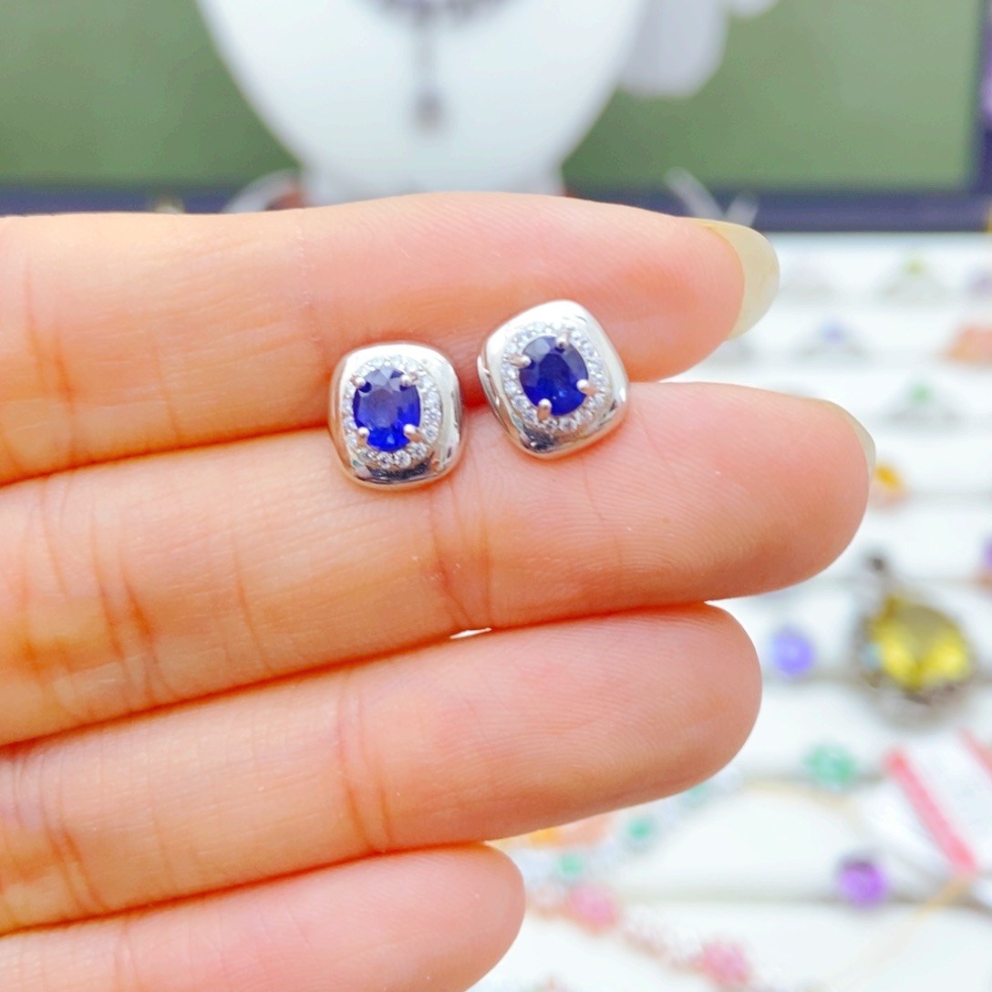 耳饰蓝宝石银S925镶嵌