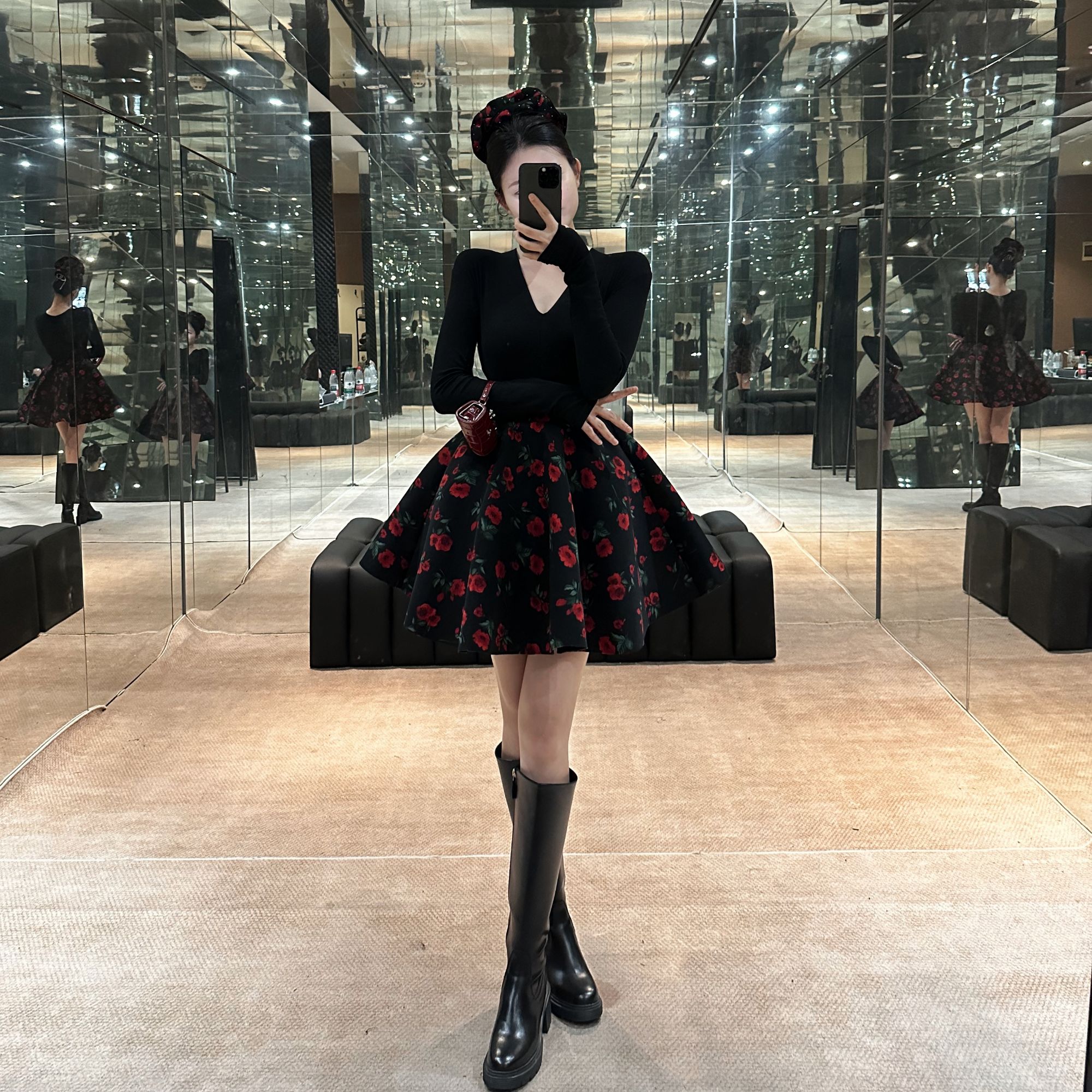 优雅经典法式半身裙百搭减龄穿搭不褪色高腰显瘦玫瑰蓬蓬裙套装