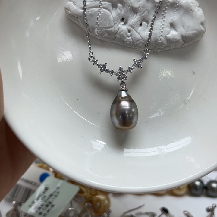 银S925镶嵌套链海水珍珠9-10mm4号