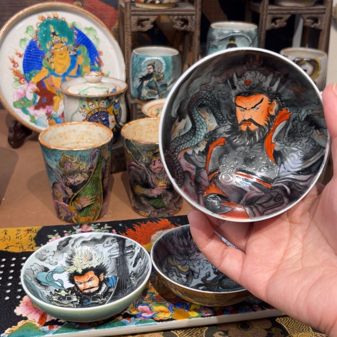手工手绘广目天王茶杯