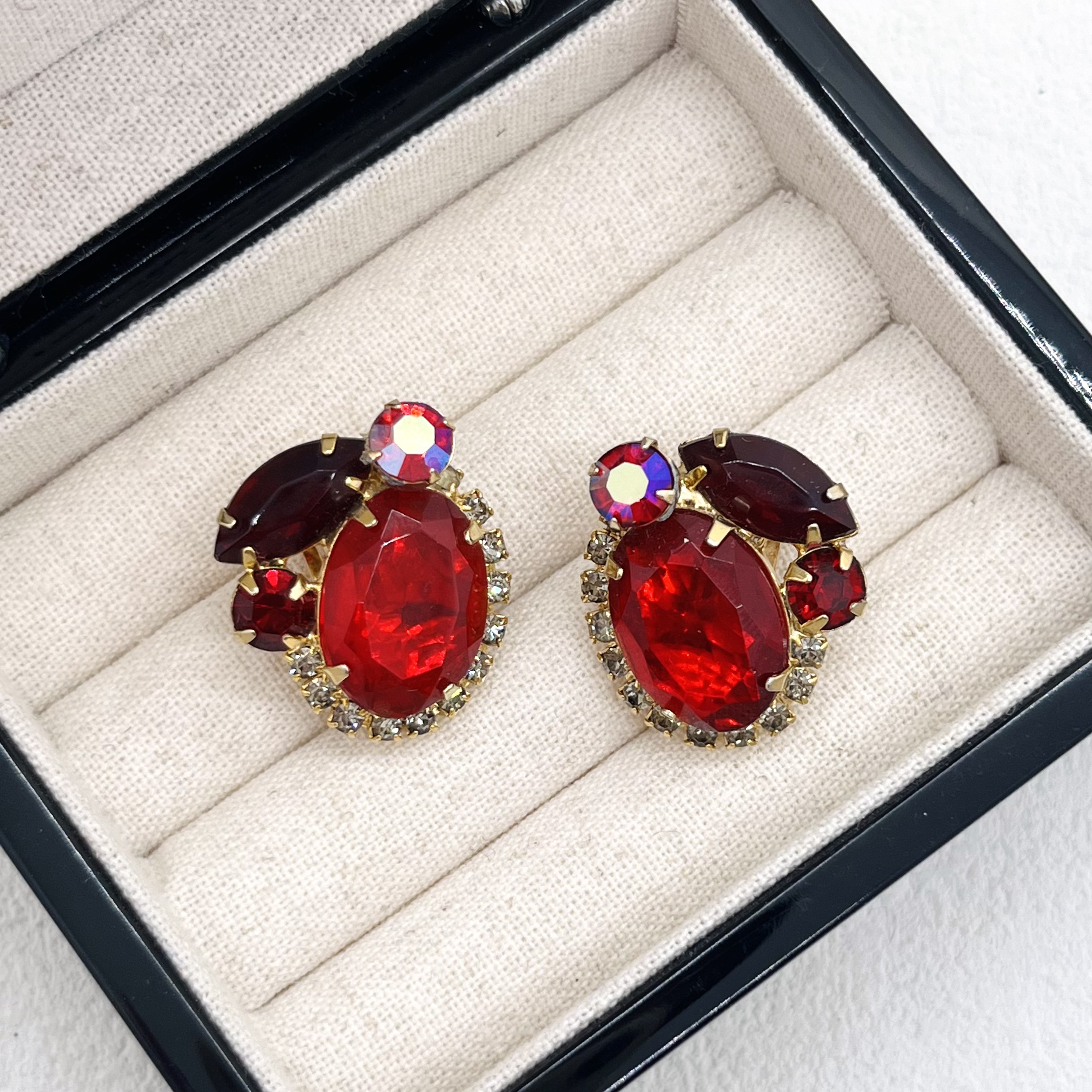 合金仿水晶耳饰 「Lily中古」朱莉红色耳夹