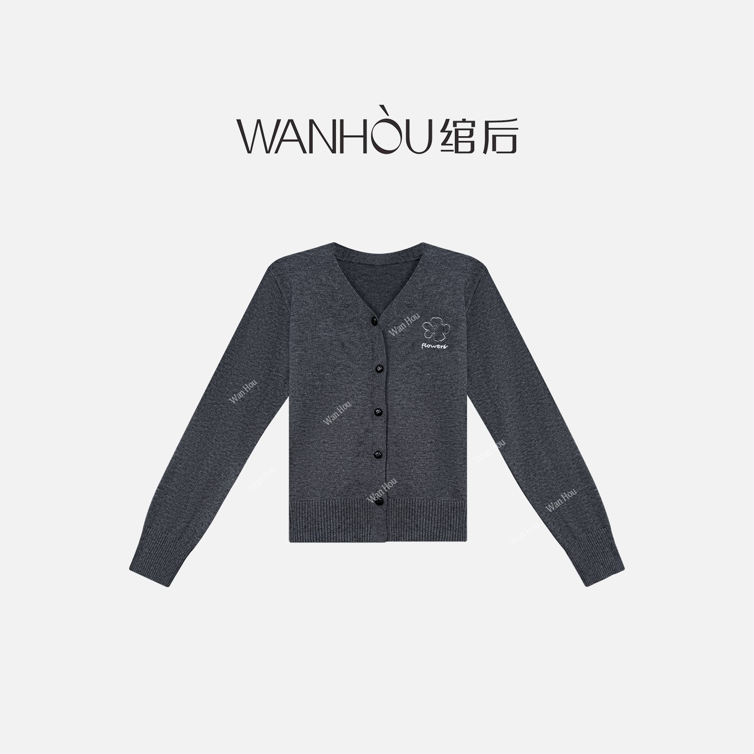 【C3878】#绾后-秋冬新款显瘦刺绣花朵长袖V领织毛衣女开衫SS