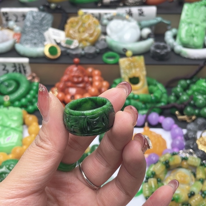 发***富翡翠未镶嵌手链戒指干青处理4