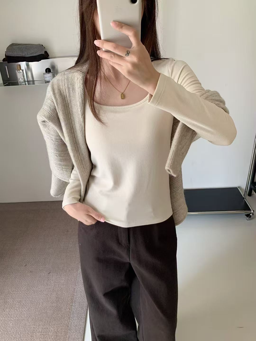 [DARUI]德绒发热方领打底衫2025秋冬新款修身内搭加绒保暖衣6980