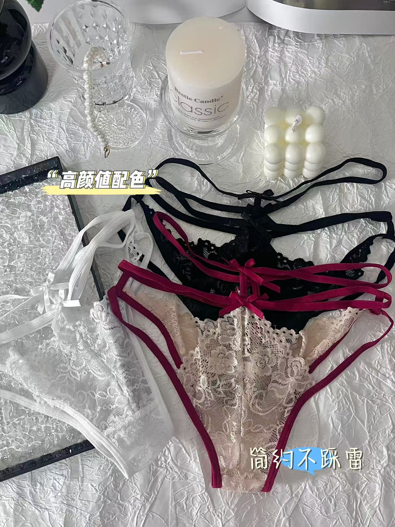 女士蕾丝内裤法式欧美性感纯欲透视交叉美臀诱惑镂空纯欲绑带女批