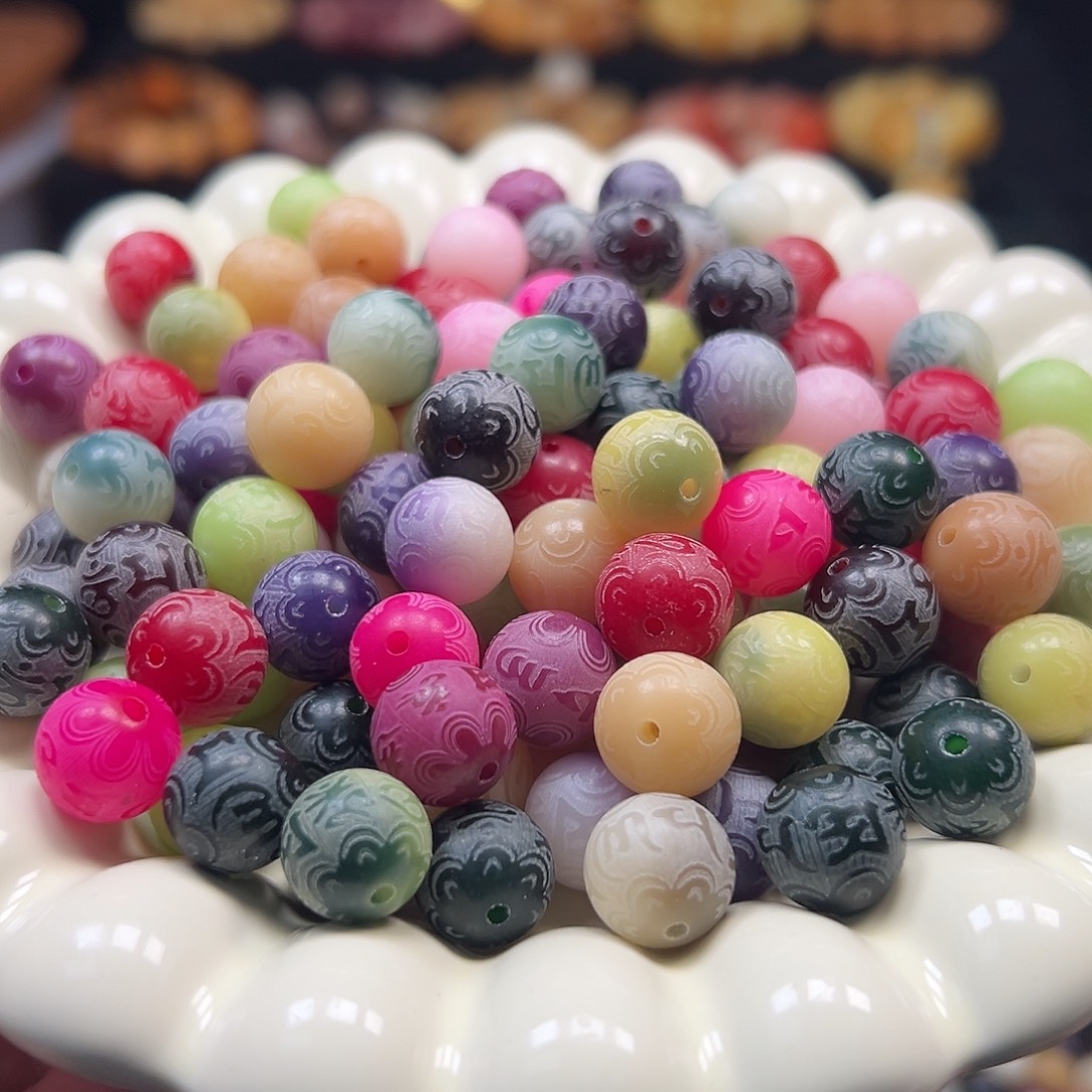 菩提根/象牙果手串12多彩六字真言500颗