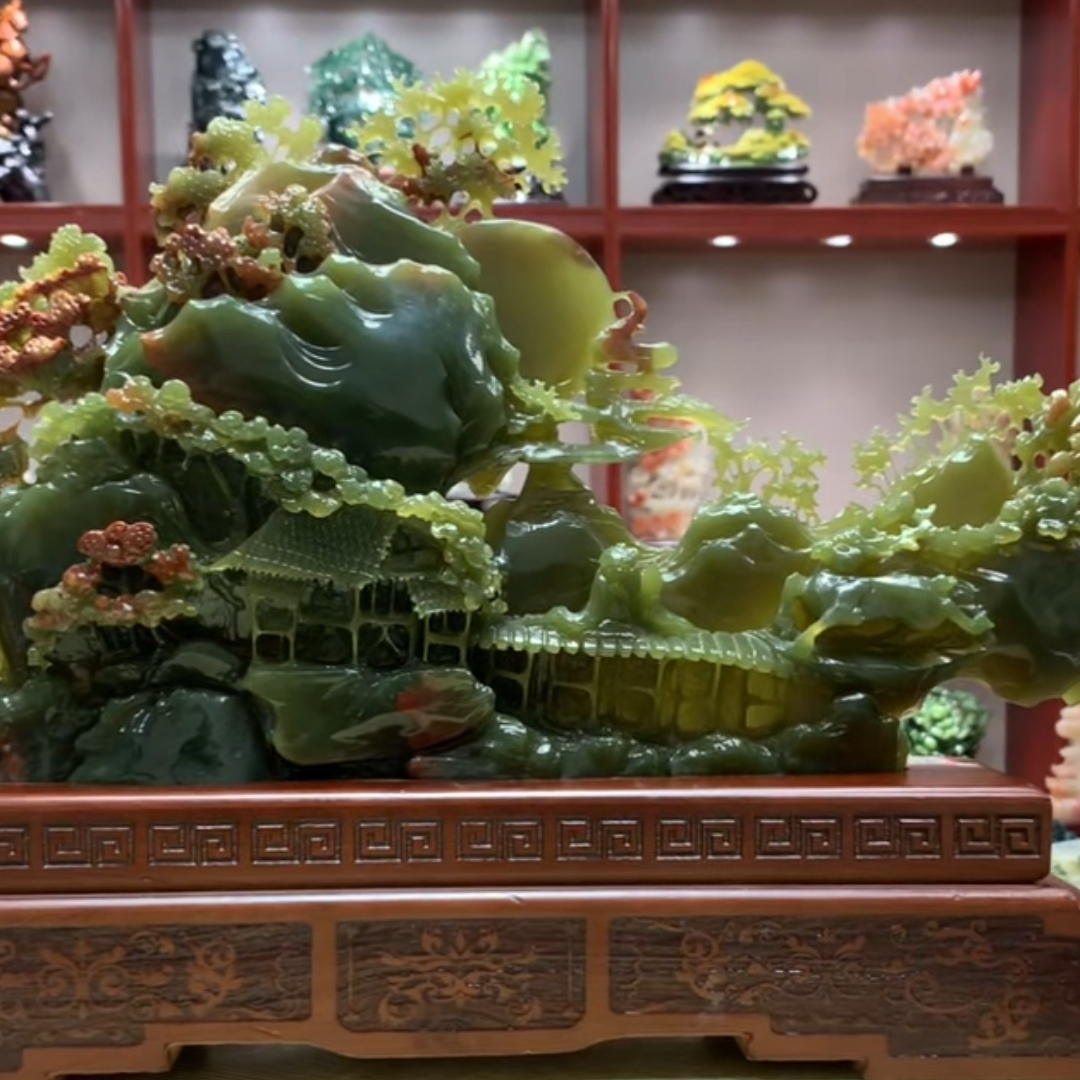 8177家居装饰摆件玉石雕刻电视柜玄关新中式创意书房山水花鸟白菜