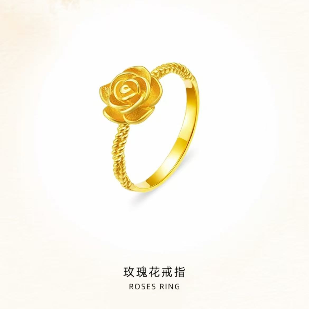 合金戒指 玫瑰花戒指甜美轻奢高级心形活口戒指