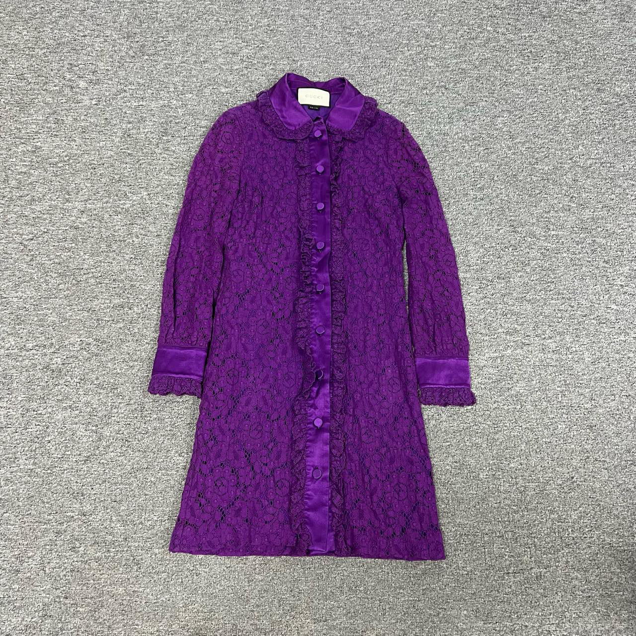 99新 GUCCI/古驰 Gucci 紫色蕾丝连衣裙38码