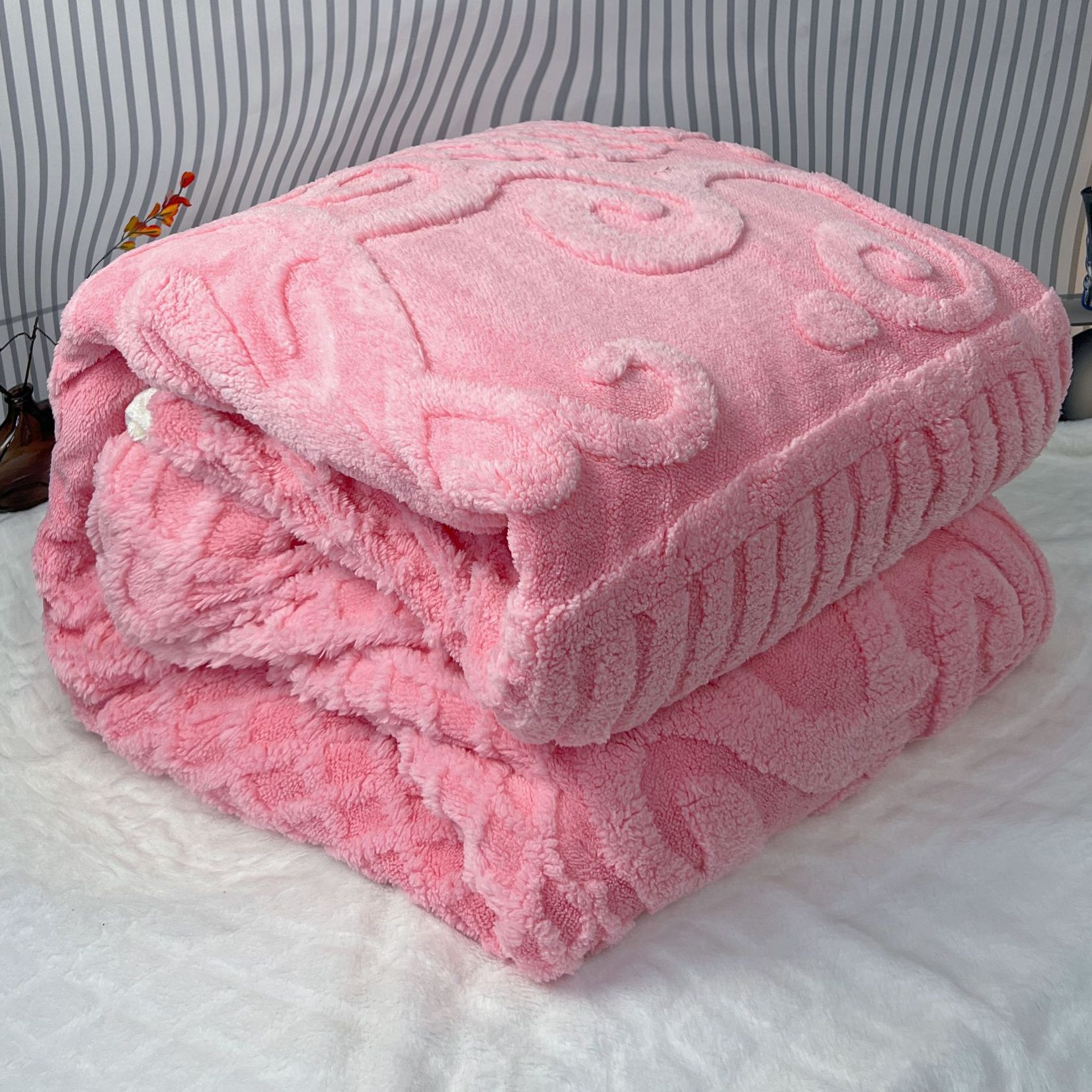 【冬季被套】粉色富贵雕花AB面加厚被罩.速热款.柔软.速热款.保暖