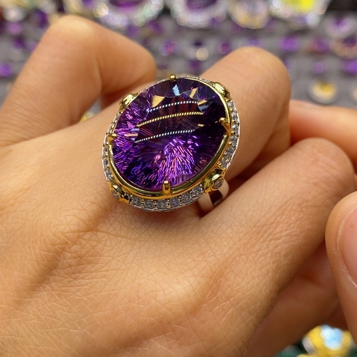 水晶戒指银S925镶嵌天然水晶戒指