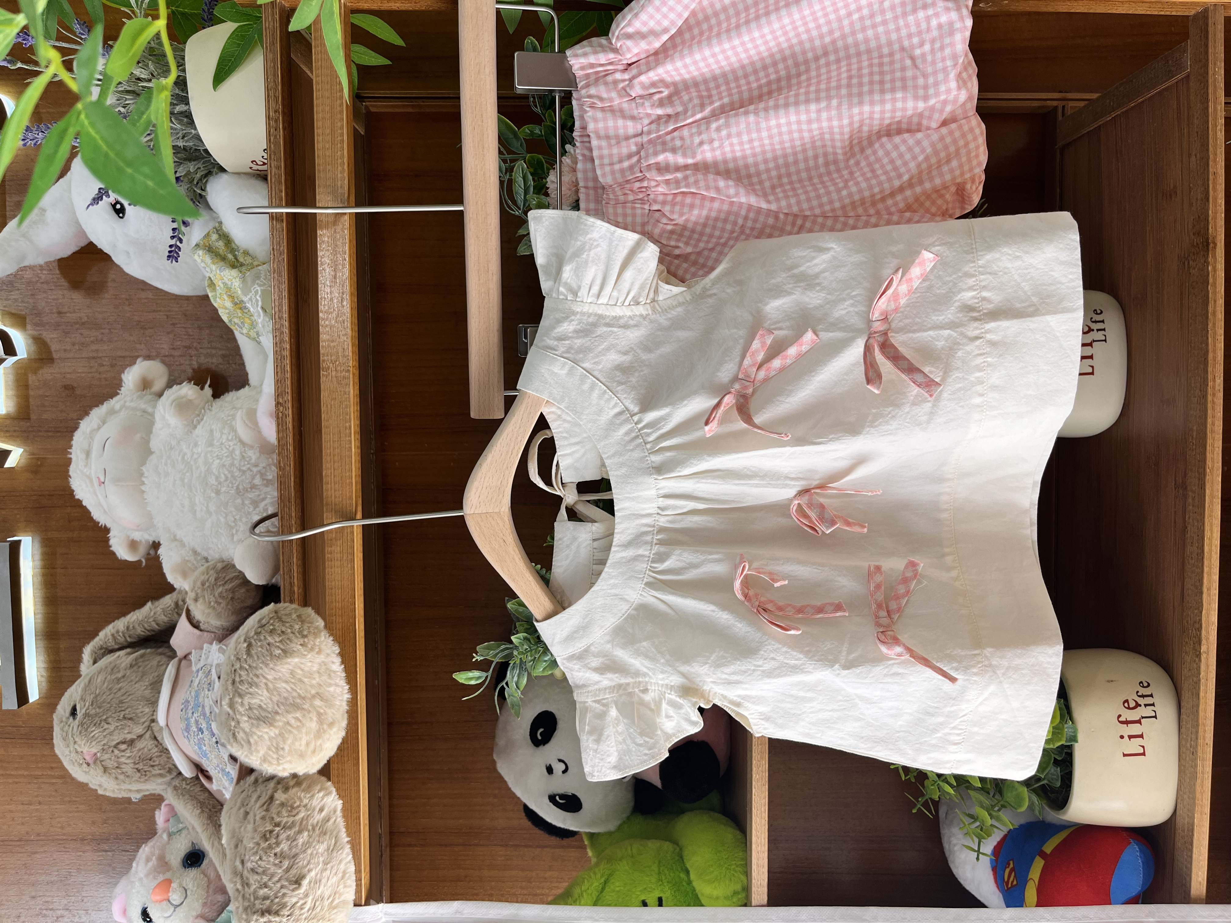 J624女童L·H·NIAO2025夏款日常可爱百搭女孩白色蝴蝶结套装