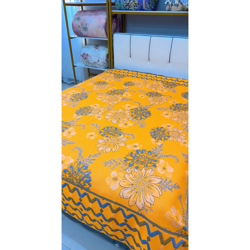 高端轻奢双面多功能精梳棉纱布盖毯--金丝菊