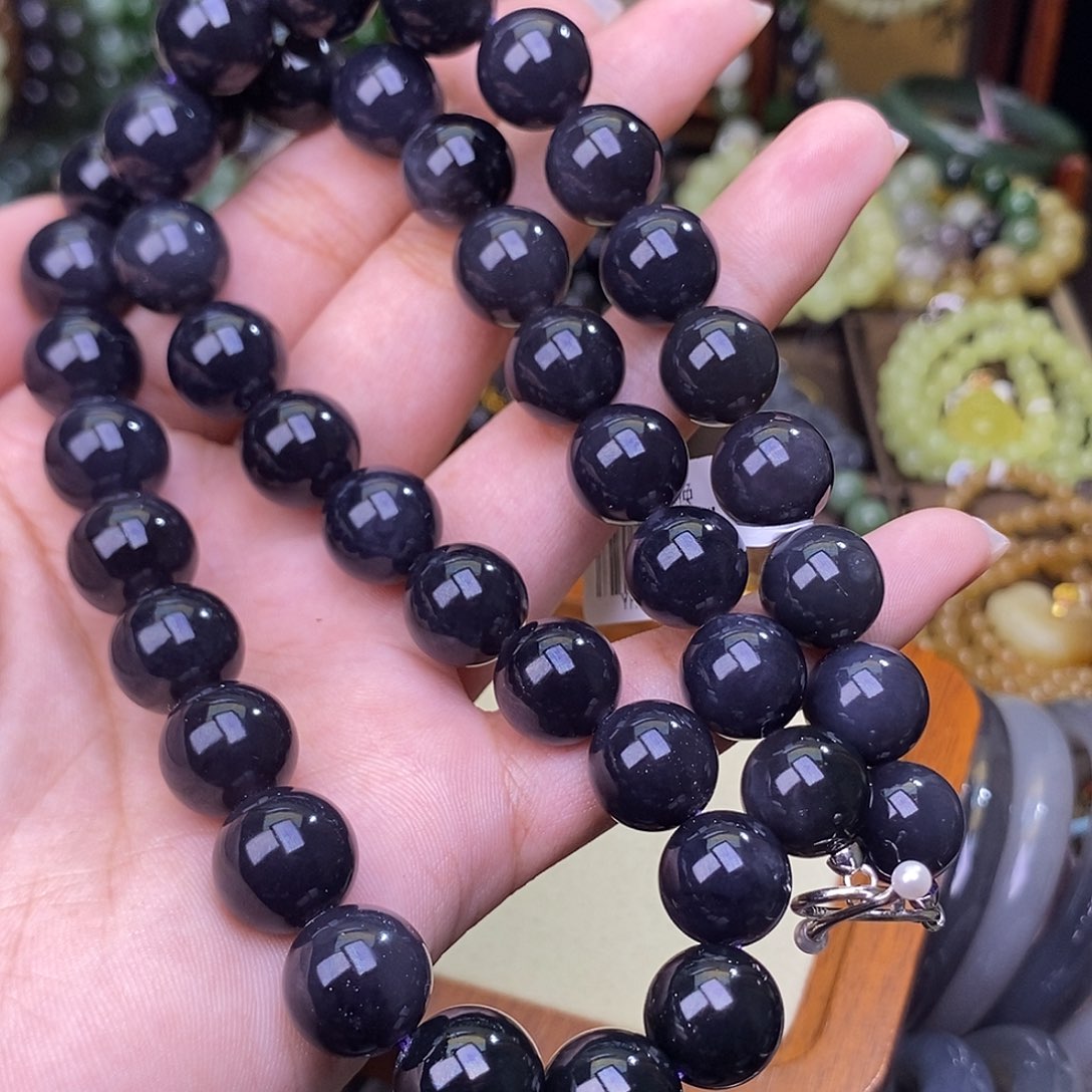 和田玉未镶嵌浓烟紫帝王紫福利项链12mm