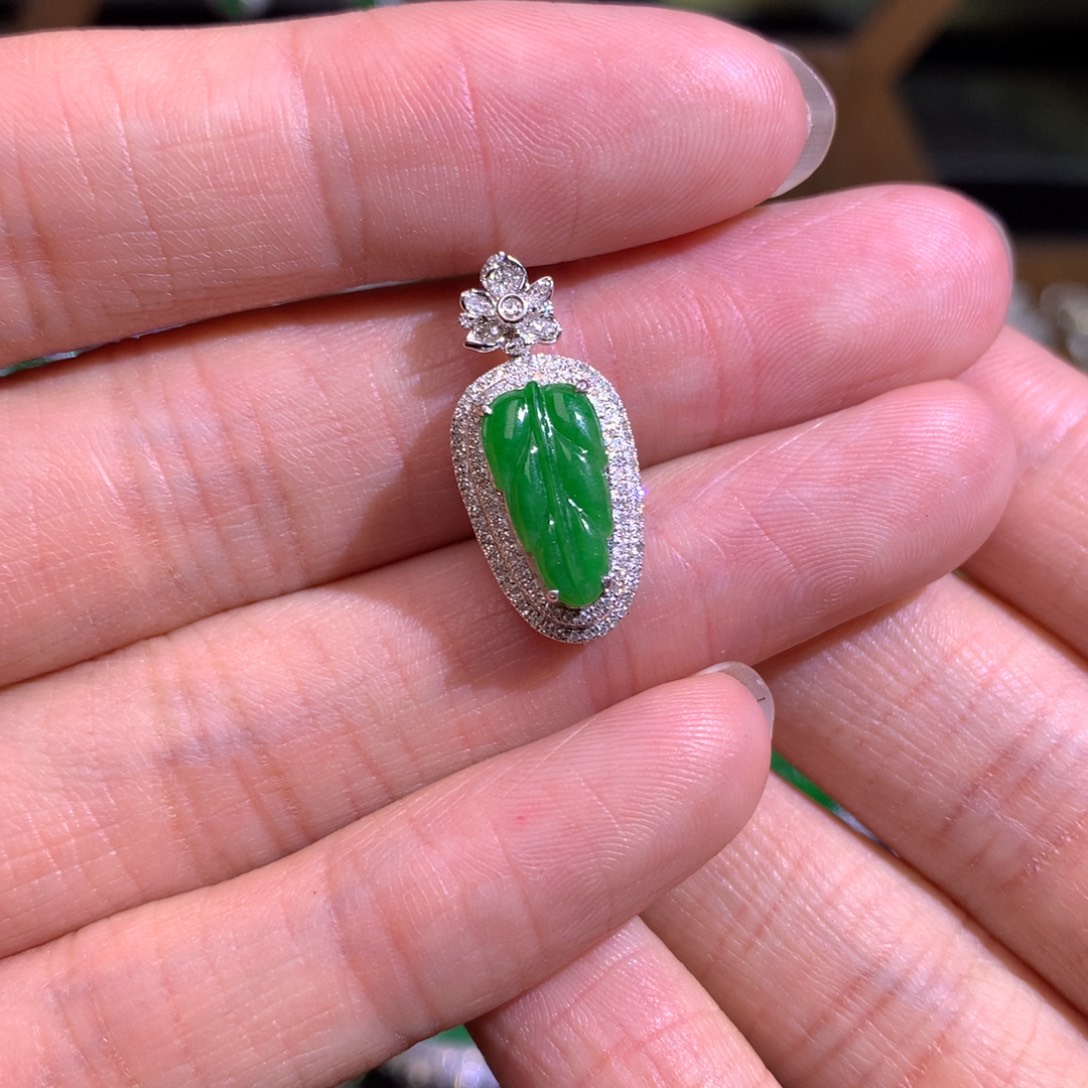 翡翠18K金镶嵌吊坠(不含链)