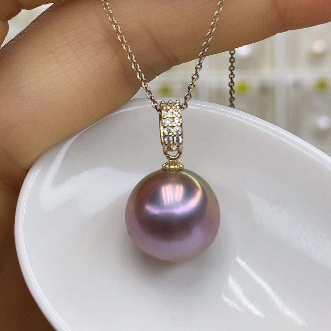 淡水珍珠吊坠(赠链)18K金镶嵌