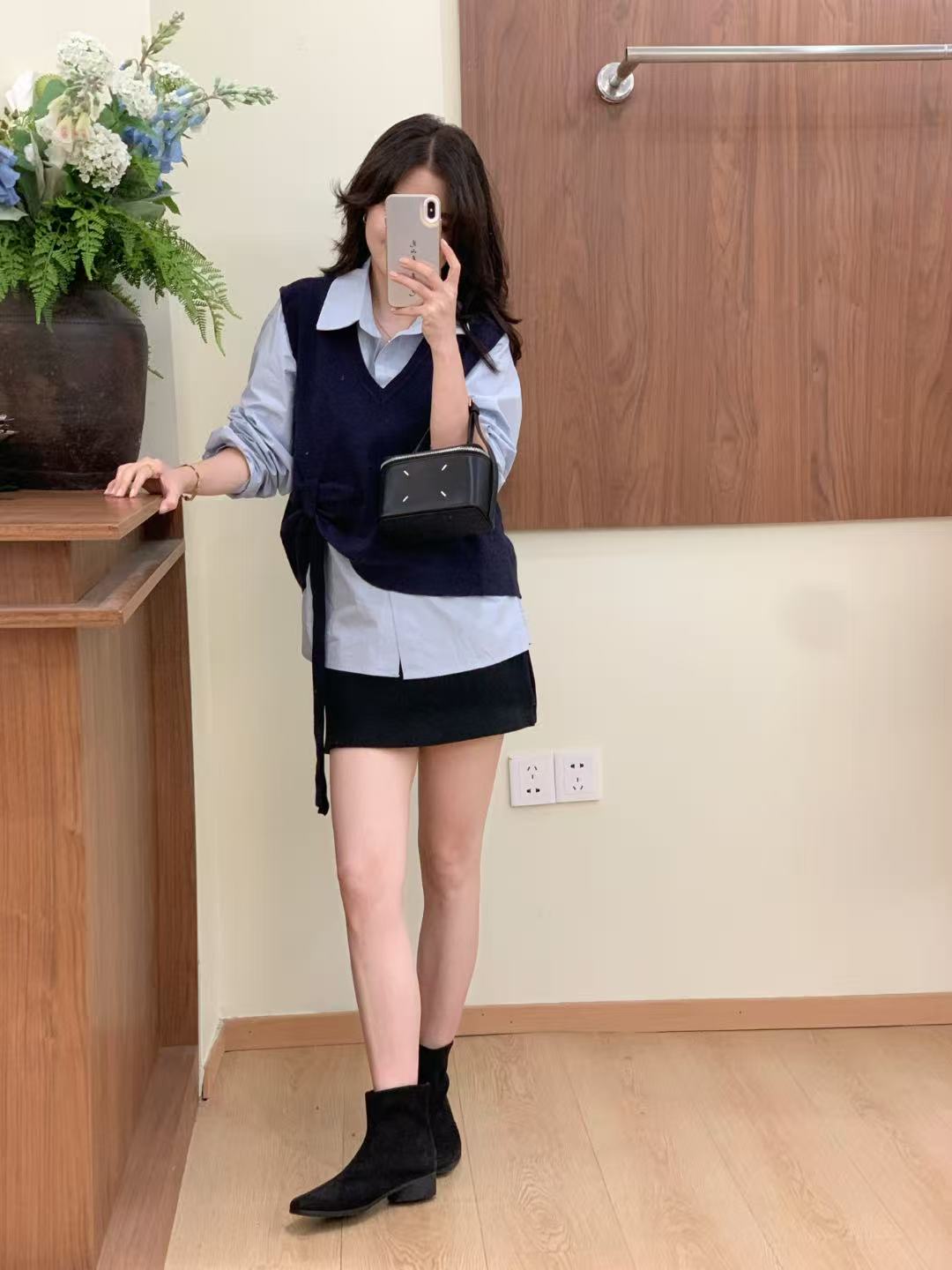 婳婳同款休闲撞色韩版学院风秋季宽松型针织杉马甲加衬衫两件套