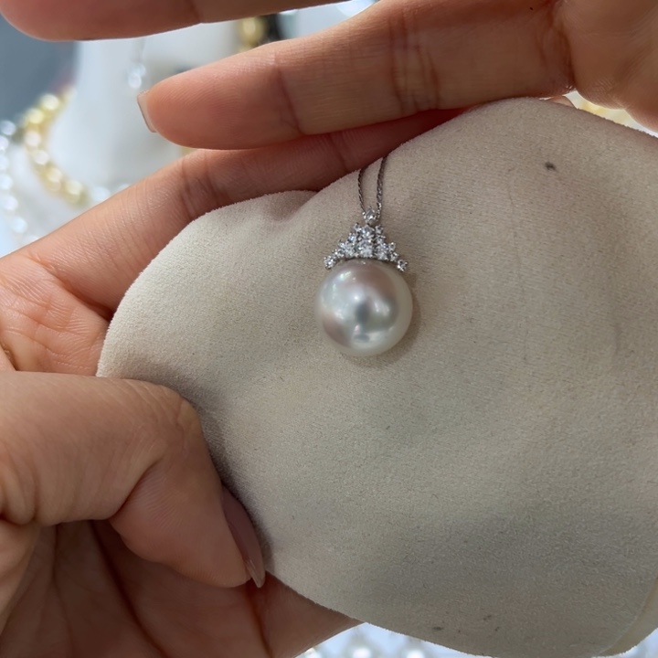 海水珍珠吊坠(不含链)18K金镶嵌13-14mm