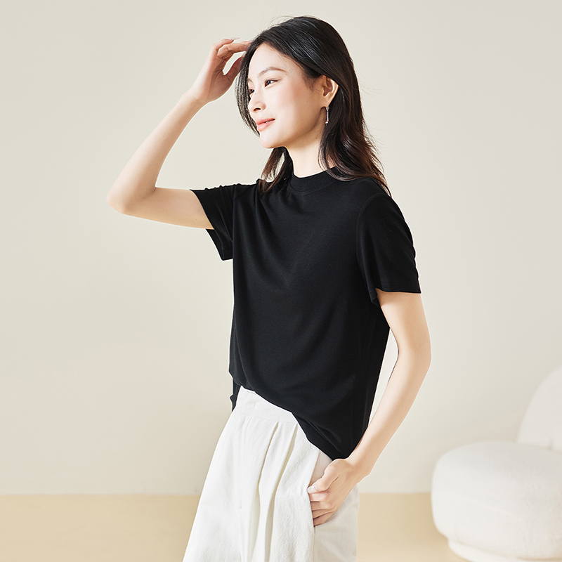 索菲丝尔2025春季新款短袖纯色针织女士圆领休闲T恤女517007