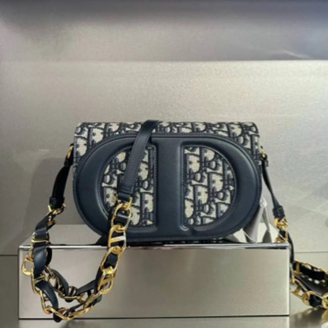 99新 DIOR/迪奥 迪奥Oblique印花皮革单肩斜挎包女款蓝色23标