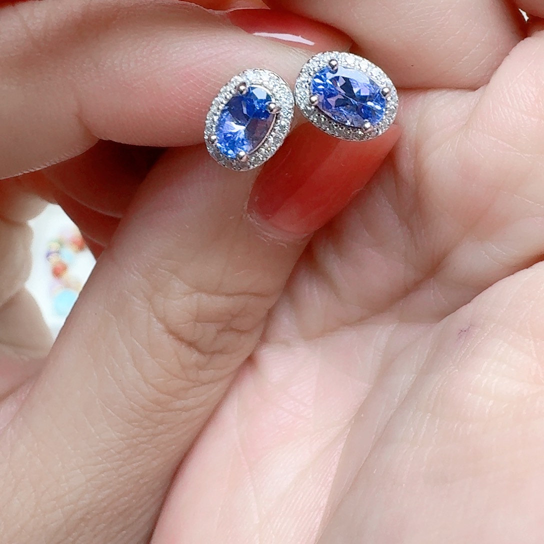 坦桑石耳饰银S925镶嵌