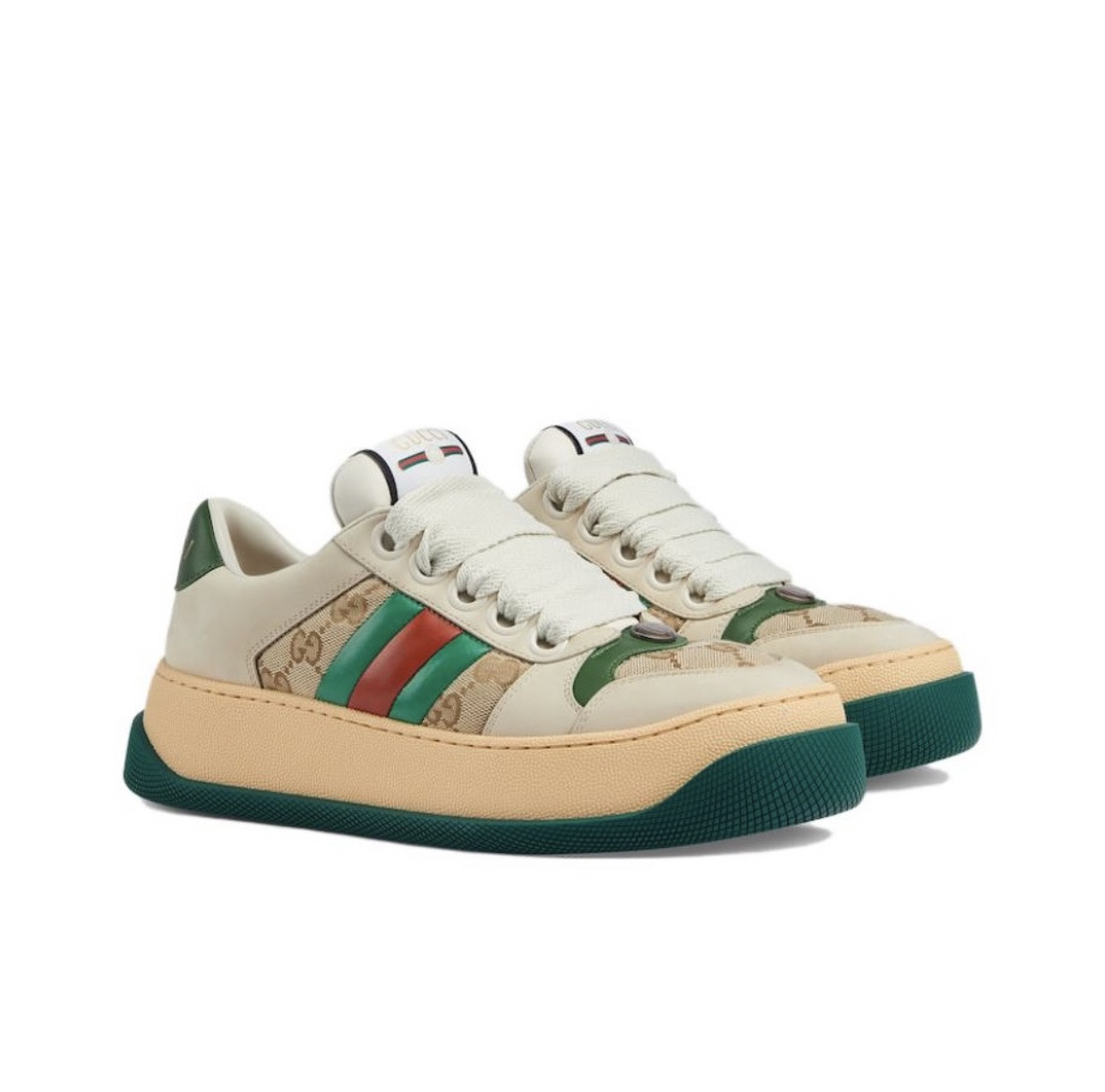 全新未使用 GUCCI/古驰 新款经典绿色复古老花低帮胖丁鞋运动鞋