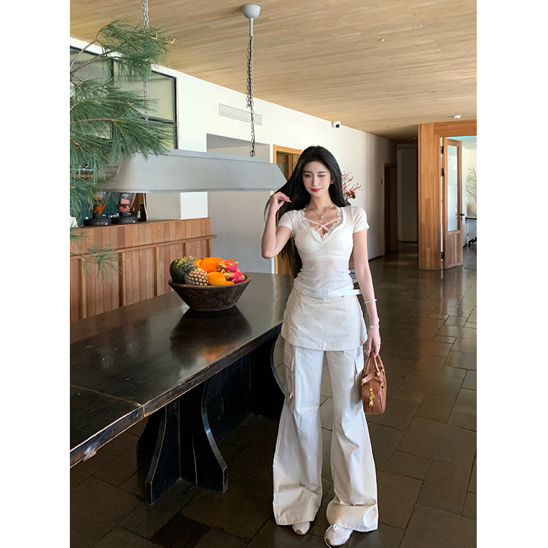 Barb Chill【酷飒叠影】 时尚宽松高腰A字裙摆拖地工装裤