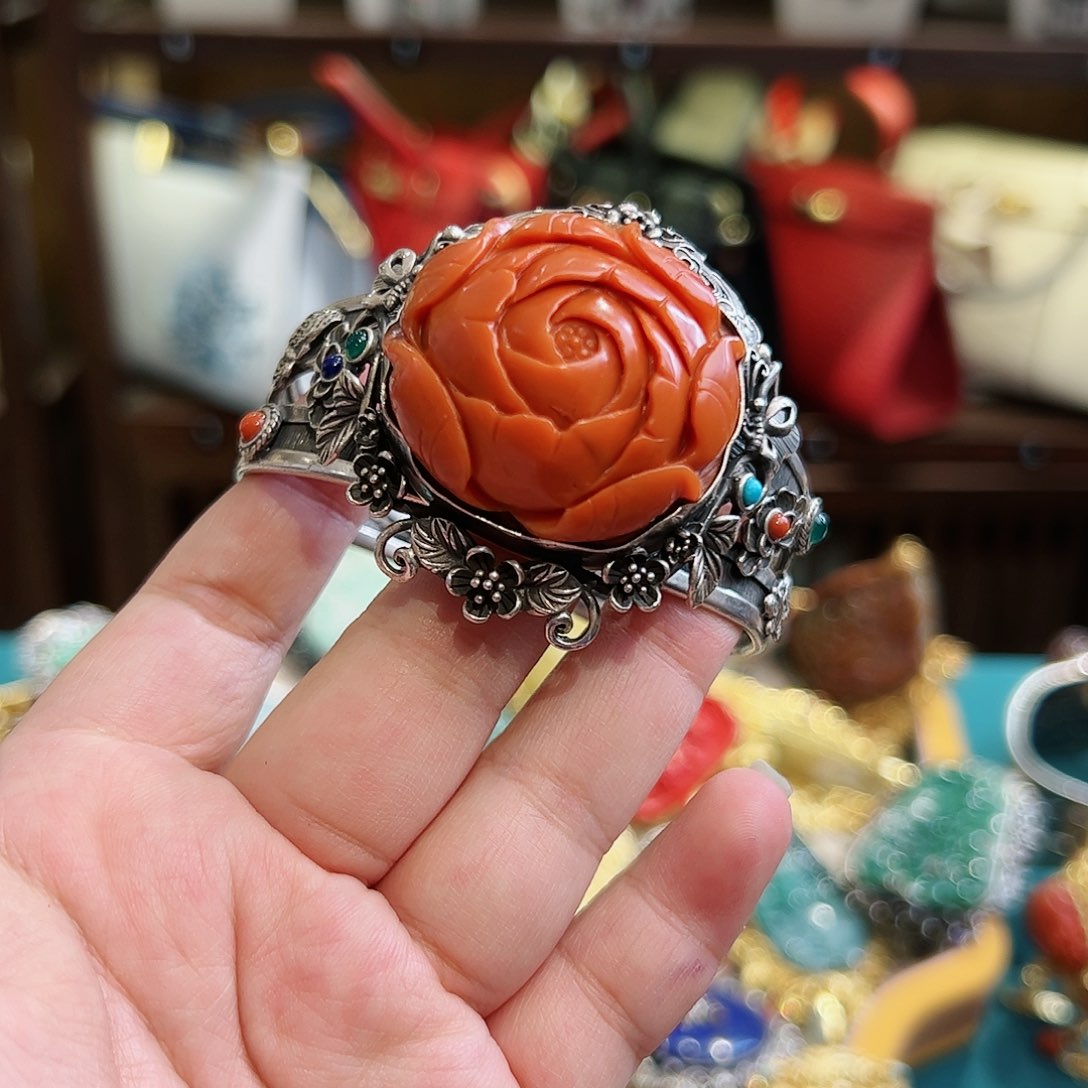 玛瑙手镯银S925镶嵌古风