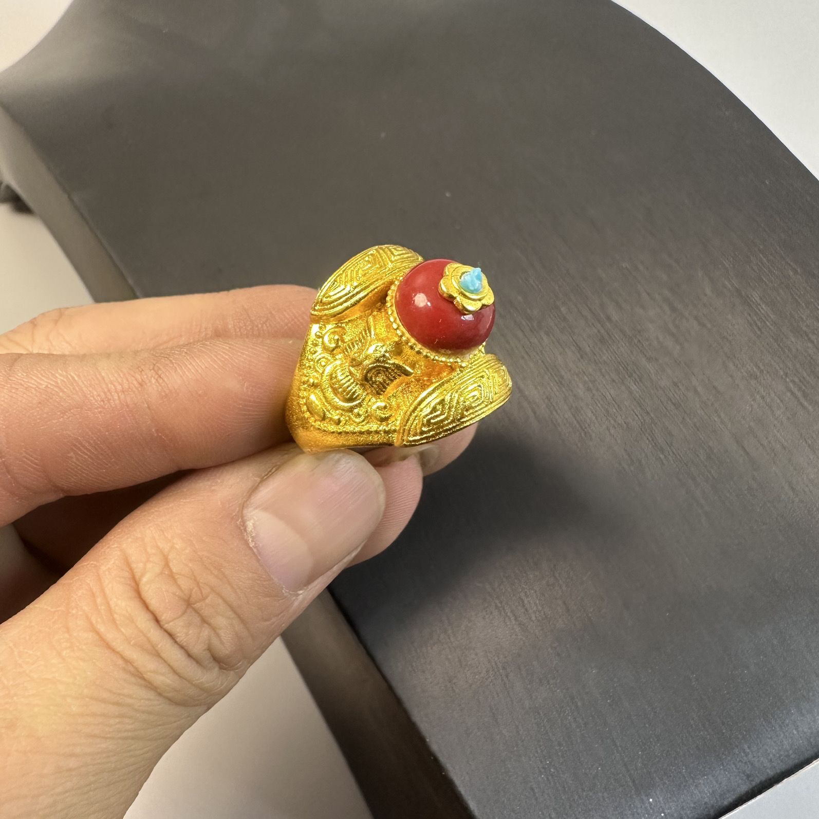 纯铜戒指 尼泊尔镀金马鞍戒指