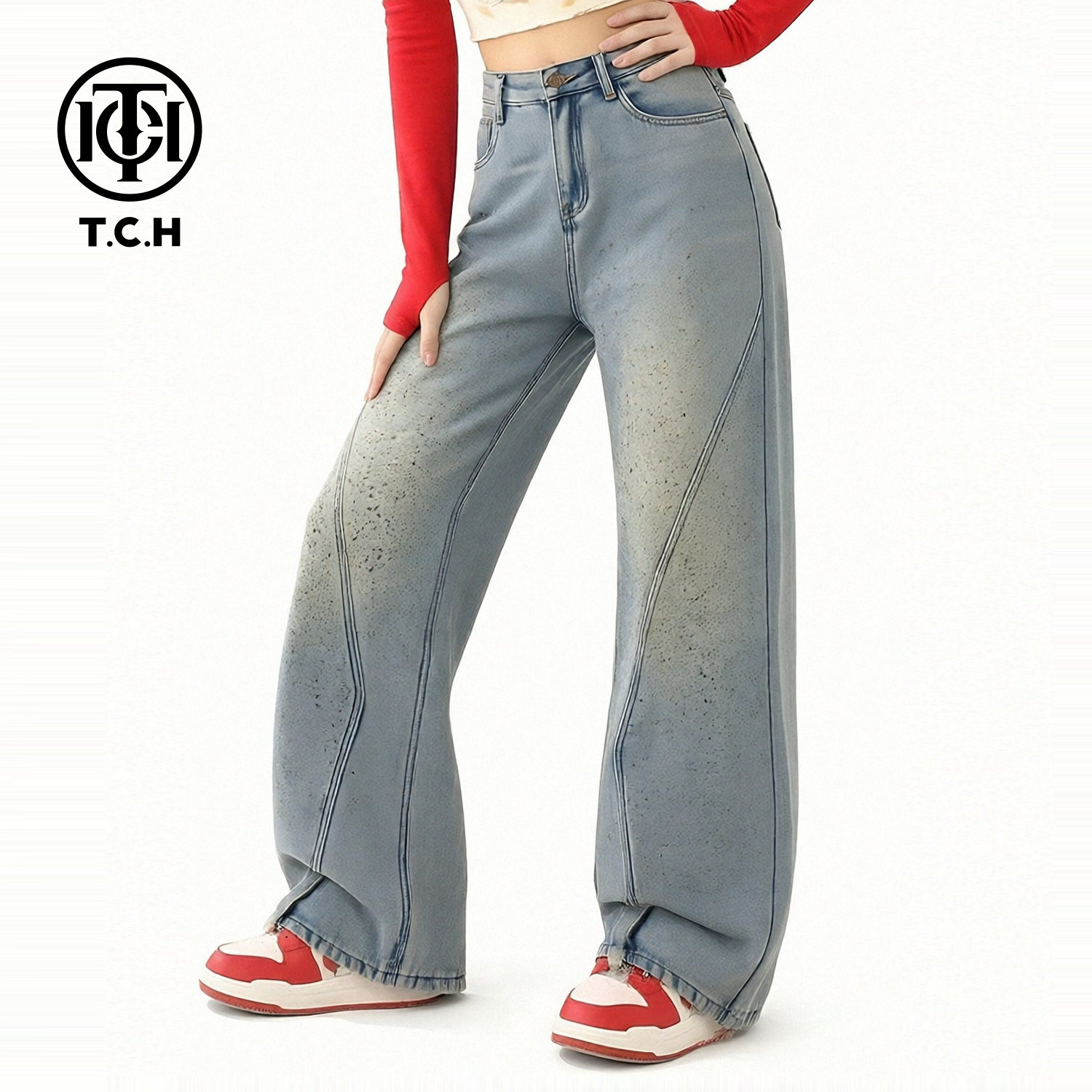 TCH【弯刀牛仔】冬款百搭时尚烫钻休闲风女装牛仔裤T75D20E1170