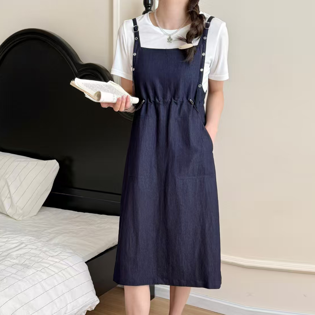 3.26早预告款春夏新款背带连衣裙T恤时尚减龄两件套装 NOSML0411