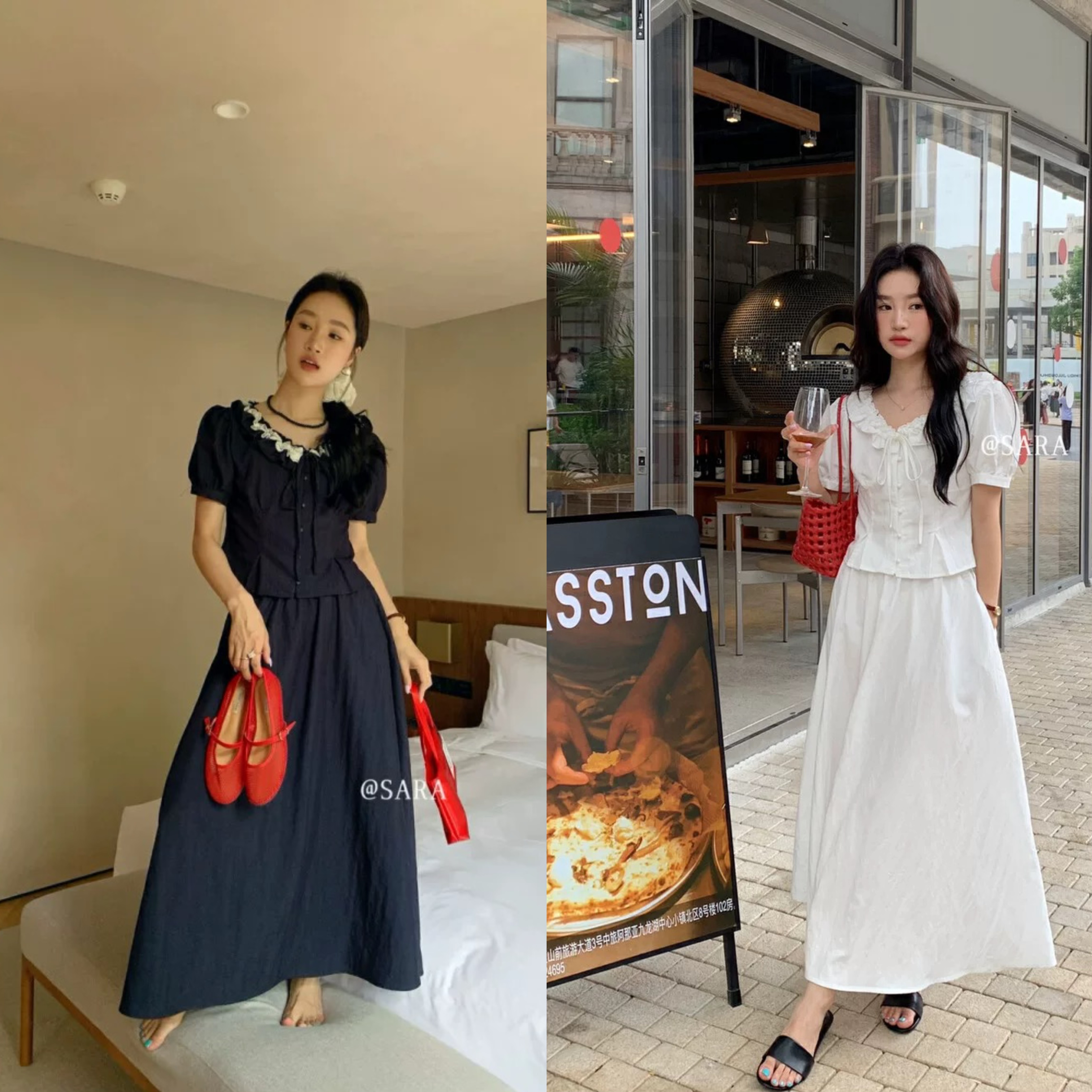 夏季新款大码胖mm娃娃领显瘦上衣气质高腰遮肉半身裙套装