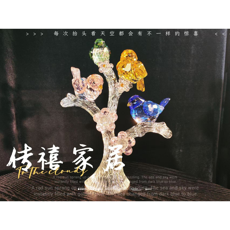 礼盒装水晶喜鹊水晶树喜上枝头装饰摆件