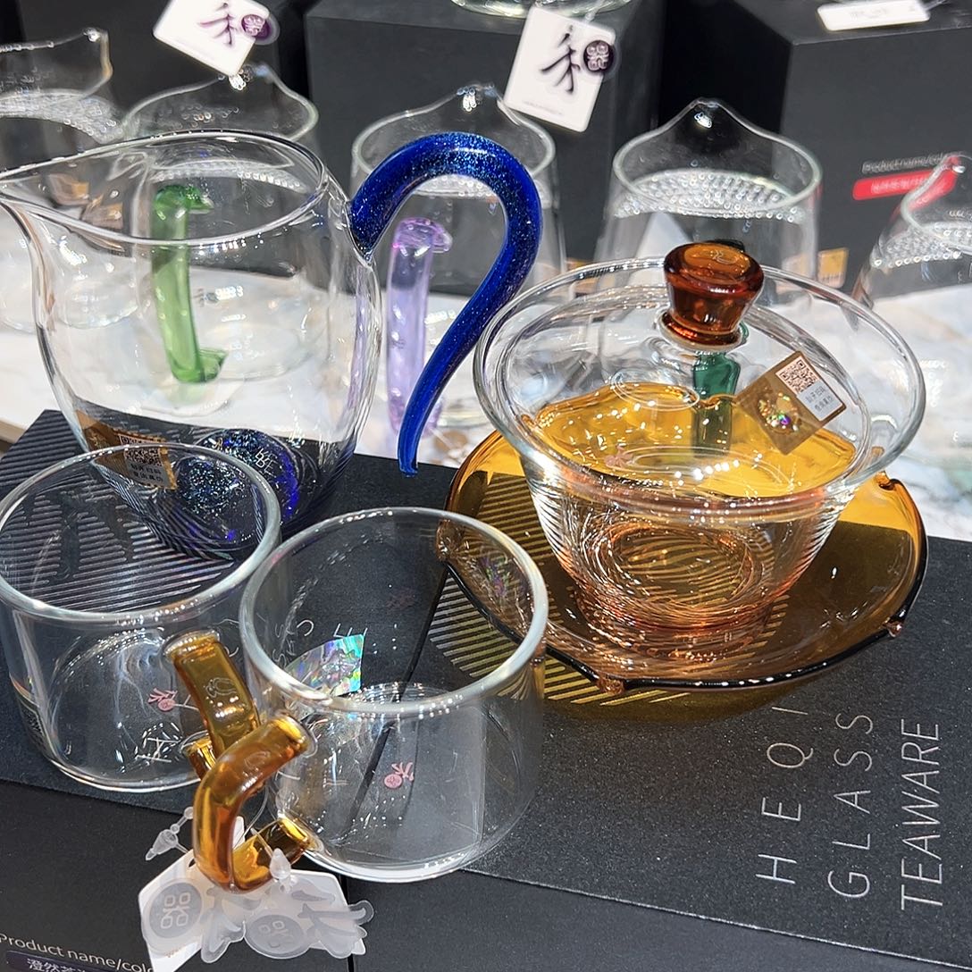 禾器荷叶盖碗琥珀加清禾对杯一对加斑斓怡然公道杯
